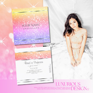 Carte De Visite Carré Unicorn coloré Pastel Rainbow Parties scintillant 