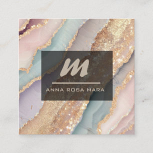 Carte De Visite Carré *~* Unicorn Rainbow QR PASTEL Luxe Initial AP66