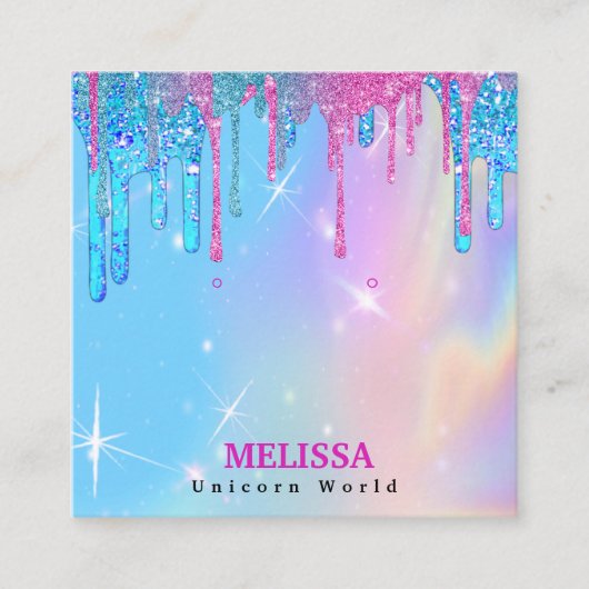 Carte De Visite Carré Unicorne magique Parties scintillant holographique (Devant)