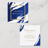 Carte De Visite Carré Unique Abstrait Indigo Blue Brushstrokes (Devant / Derrière)