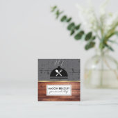 Carte De Visite Carré Ustensiles de bois rustique Grill Chef personnel (Debout devant)