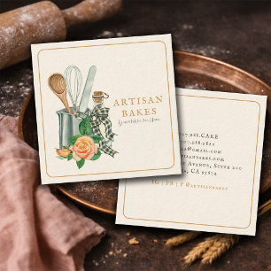 Carte De Visite Carré Ustensiles de boulangerie Boulangerie Boulanger