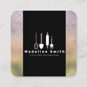 Carte De Visite Carré Ustensiles de boulangerie Épinglette Spatula Or Ép