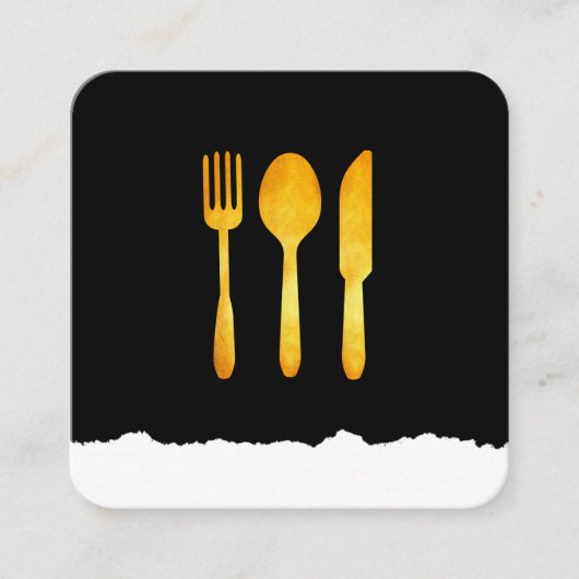 Carte De Visite Carré Ustensiles de cuisine Gold Luxe (Devant)