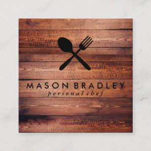 Carte De Visite Carré Ustensiles en bois rustique