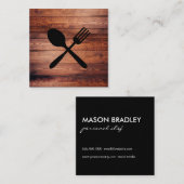 Carte De Visite Carré Ustensiles en bois rustique (Devant / Derrière)