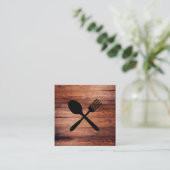 Carte De Visite Carré Ustensiles en bois rustique (Debout devant)