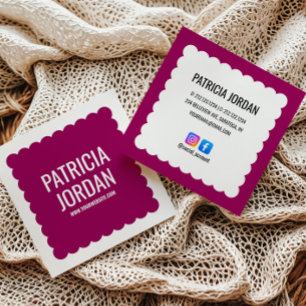 Carte De Visite Carré Vague rose magenta Icônes simples des médias socia