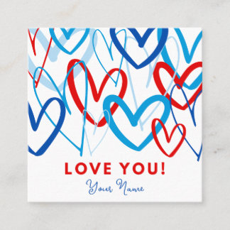 Carte De Visite Carré Valentine Tag Heart Scribbles
