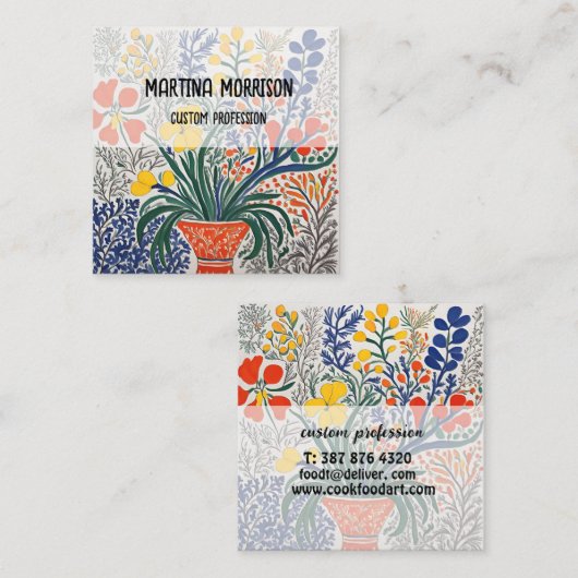 Carte De Visite Carré Vase et fleurs sauvages (Devant / Derrière)