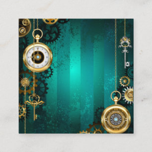 Carte De Visite Carré Veille bijoux Steampunk sur un Arrière - plan vert