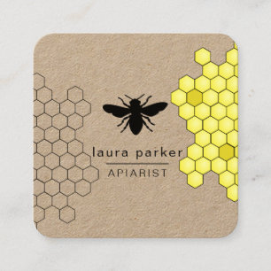 Carte De Visite Carré Vendeur de miel d'abeilles Squ Apiariste noir jaun