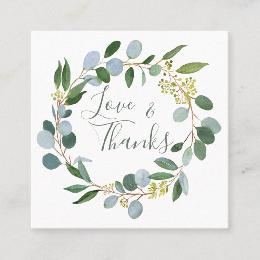 Carte De Visite Carré verdure mariage, couronne d'eucalyptus (Devant)