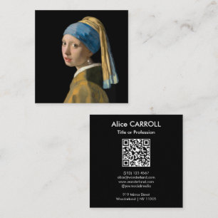 Carte De Visite Carré Vermeer - Fille à oreille perle - Code QR