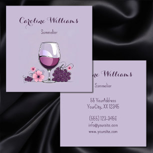 Carte De Visite Carré Verre à vin à la lavande raisins fleur sommelier