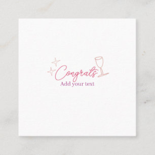 Carte De Visite Carré verre à vin félicitations étoiles rose pastel gras