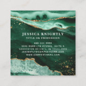 Carte De Visite Carré Vert Agate Gold Parties scintillant Script Monogra (Dos)