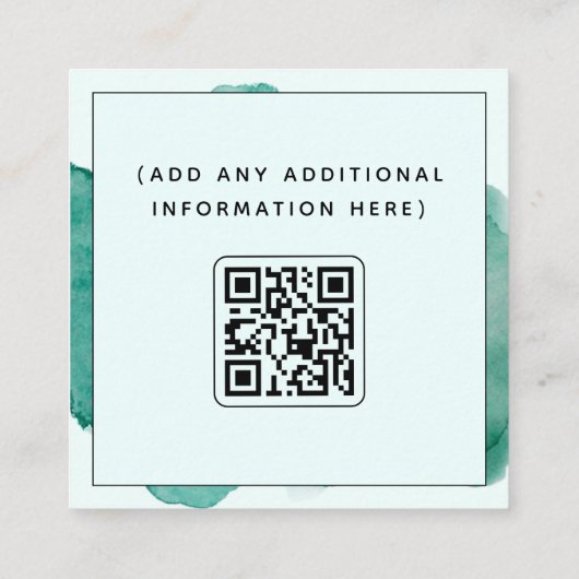 Carte De Visite Carré Vert aquarelle tendance médias sociaux QR Code Bol (Dos)