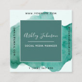Carte De Visite Carré Vert aquarelle tendance médias sociaux QR Code Bol (Devant)