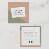 Carte De Visite Carré Vert Brown gris rustique Kraft géométrique moderne (Devant / Derrière)