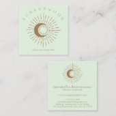 Carte De Visite Carré Vert Brown minimal moderne Céleste Lune Solaire (Devant / Derrière)