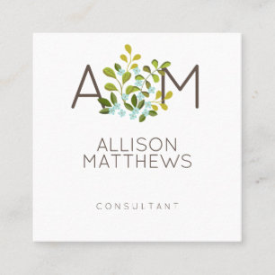 Carte De Visite Carré Vert contemporain floral moderne