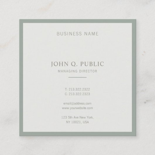Carte De Visite Carré Vert élégant de conception minimale moderne (Devant)