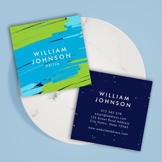 Carte De Visite Carré Vert et bleu vif Gras modernes