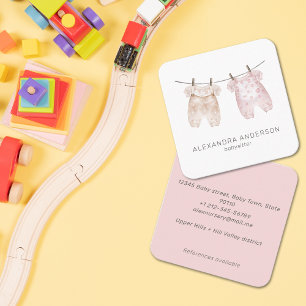 Carte De Visite Carré Vêtements Bébé Bohème mignon Aquarelle Nounou