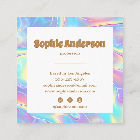 Carte De Visite Carré Vibrant Rainbow Holographic Square Business Card (Dos)