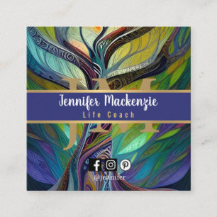 Carte De Visite Carré Vie Coach Thérapiste Rainbow Tree of Life