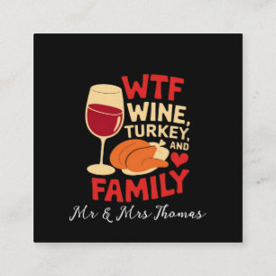 Carte De Visite Carré Vin, Turquie et famille Thanksgiving amusant