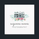 Carte de visite Carré vintage de caméra aquarelle<br><div class="desc">Caméra d'aquarelle vintage et Carte de visite de fleurs - Un carte de visite parfait pour un photographe - Le carte de visite dispose d'un appareil photo et de fleurs vintage aquarelle. Des éléments correspondants sont disponibles.</div>