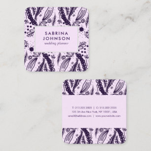 Carte De Visite Carré Violet feuille fleurs pois motif rose