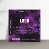 Carte De Visite Carré Violet Galaxy Space Sparkles QR Code & Logo Cosmiq