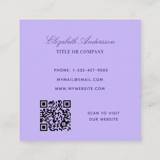 Carte De Visite Carré Violet lavande QR code papillon (Dos)