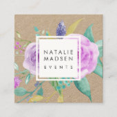 Carte De Visite Carré Violet peint Floral Kraft (Devant)