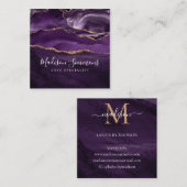 Carte De Visite Carré Violet violet or Agate Géode Monogramme Script (Devant / Derrière)
