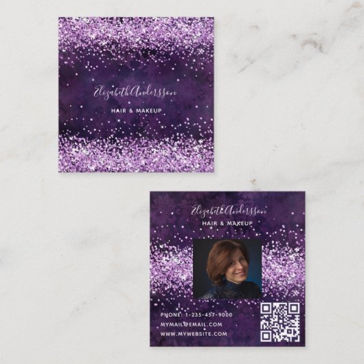 Carte De Visite Carré Violet violet violet profil photo code qr (Devant / Derrière)