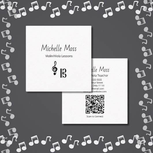 Carte De Visite Carré Violin Viola Music Lessons QR code Musical