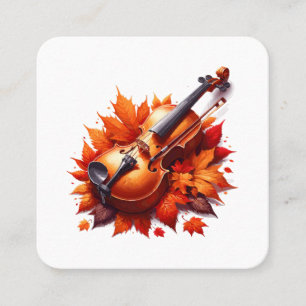 Carte De Visite Carré Violon dans le lit de feuilles