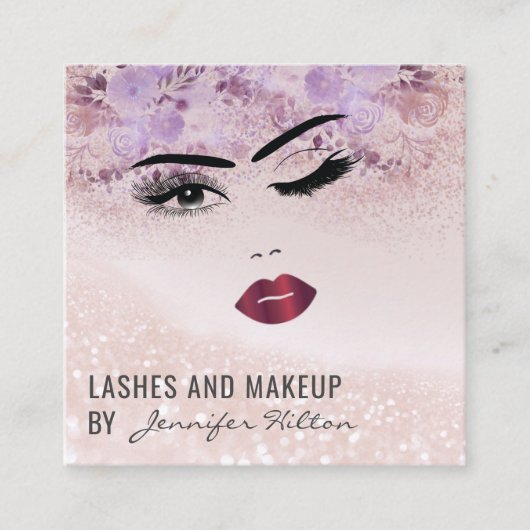 Carte De Visite Carré Visage floral moderne sensuel fille (Devant)