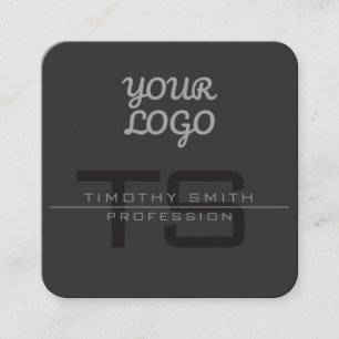 Carte De Visite Carré Votre logo et code QR Élégant Moderne Gris Foncé