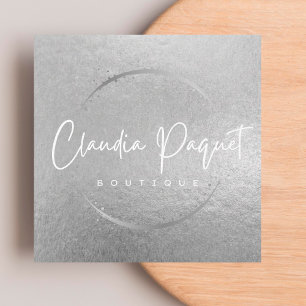 Carte De Visite Carré Votre logo Faux Silver Grey Foil Entreprise modern