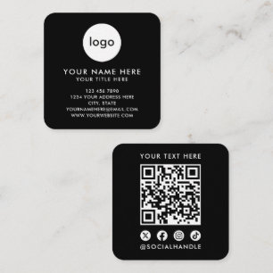 Carte De Visite Carré Votre logo ici Code QR noir moderne pour site web