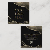 Carte De Visite Carré Votre logo ici QR Code Elegant Black Gold Agate (Devant / Derrière)