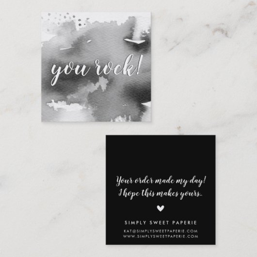 Carte De Visite Carré VOUS ROCK moderne écriture manuscrite en noir (Devant / Derrière)