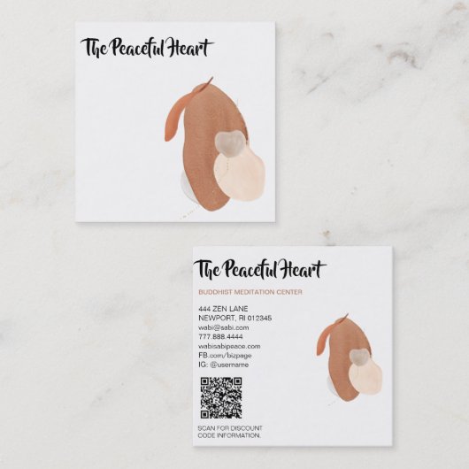 Carte De Visite Carré *~* Wabi Sabi Encre minimale Abstraite AR27 QR Sim (Devant / Derrière)