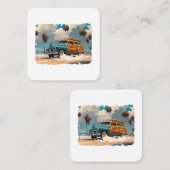 Carte De Visite Carré Wagon classique en bois (Devant / Derrière)