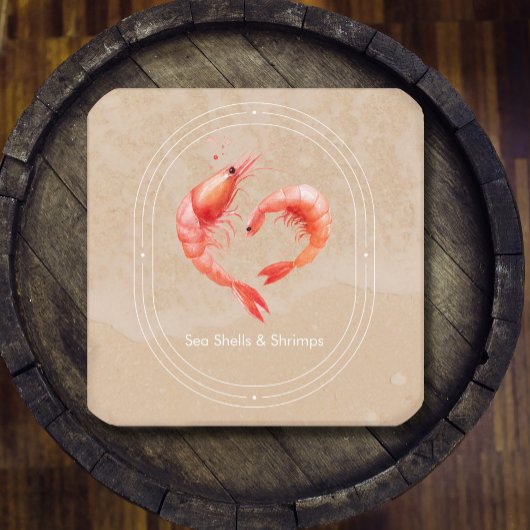 Carte De Visite Carré Watercolor Shrimp Heart Romantic